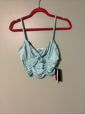 iris Mint Ruched Tie-Front Crop Top